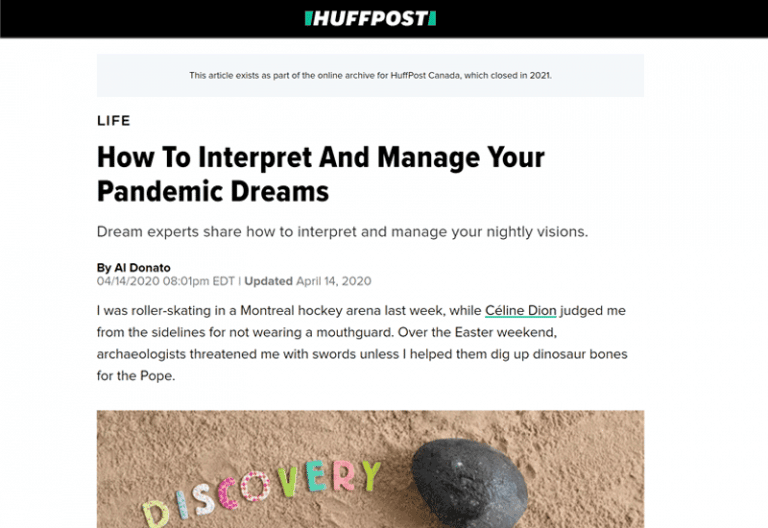 Huffington Post Article - How to interpret and manage your pandemic dreams